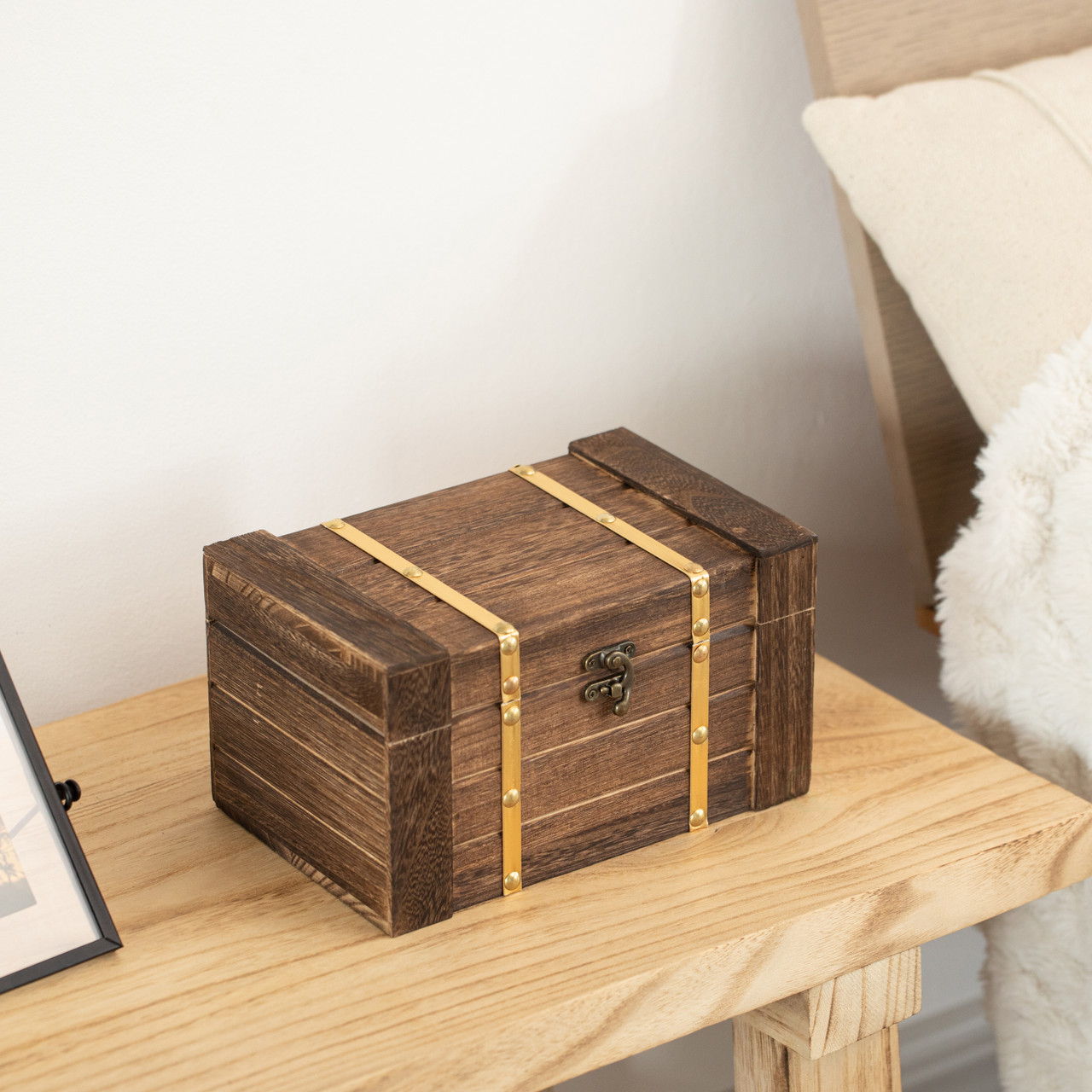 Vintiquewise Rectangular Wooden Treasure Chest Rustic Dark Wood