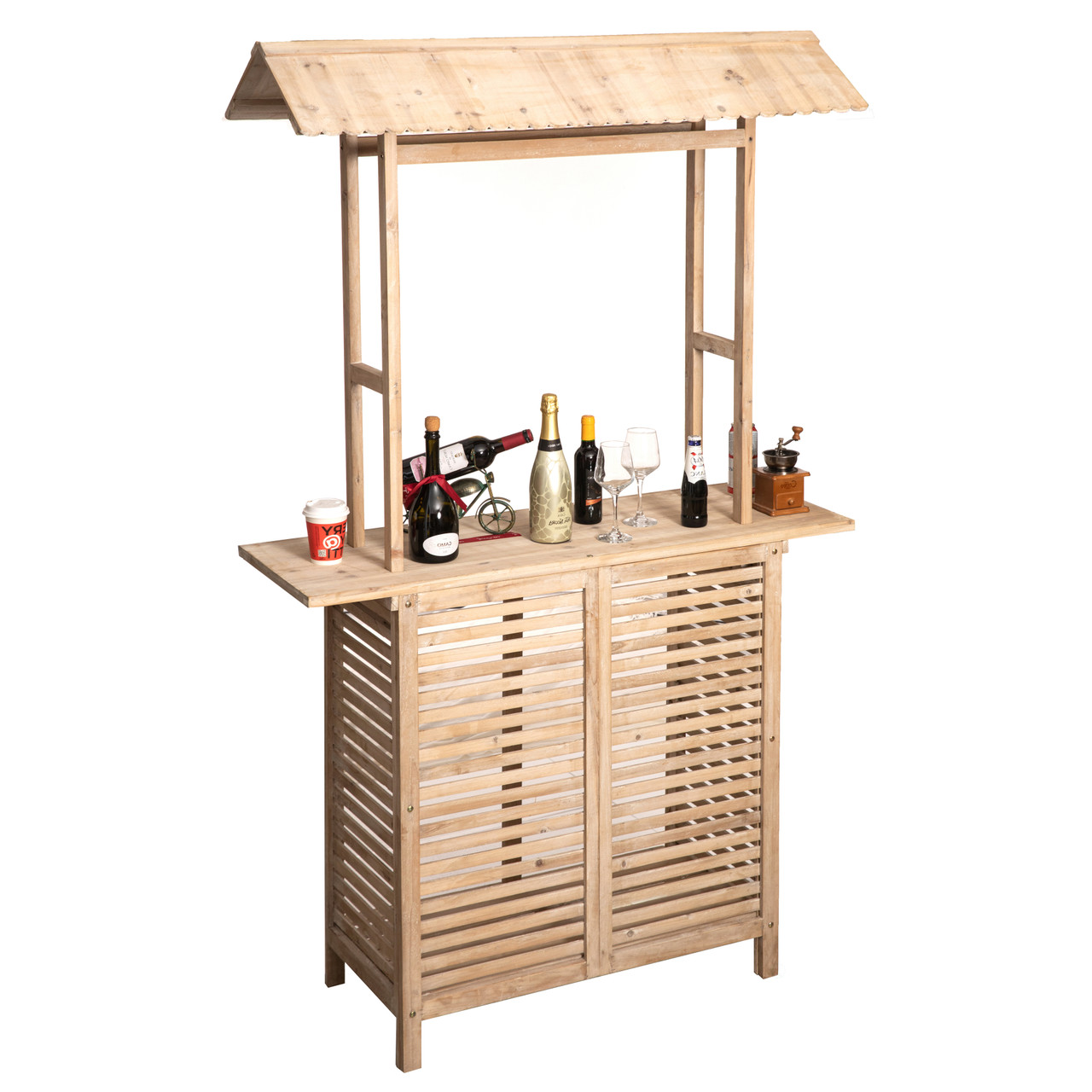 Vintiquewise Rustic Wooden Outdoor Bar Counter with Roof Beautiful