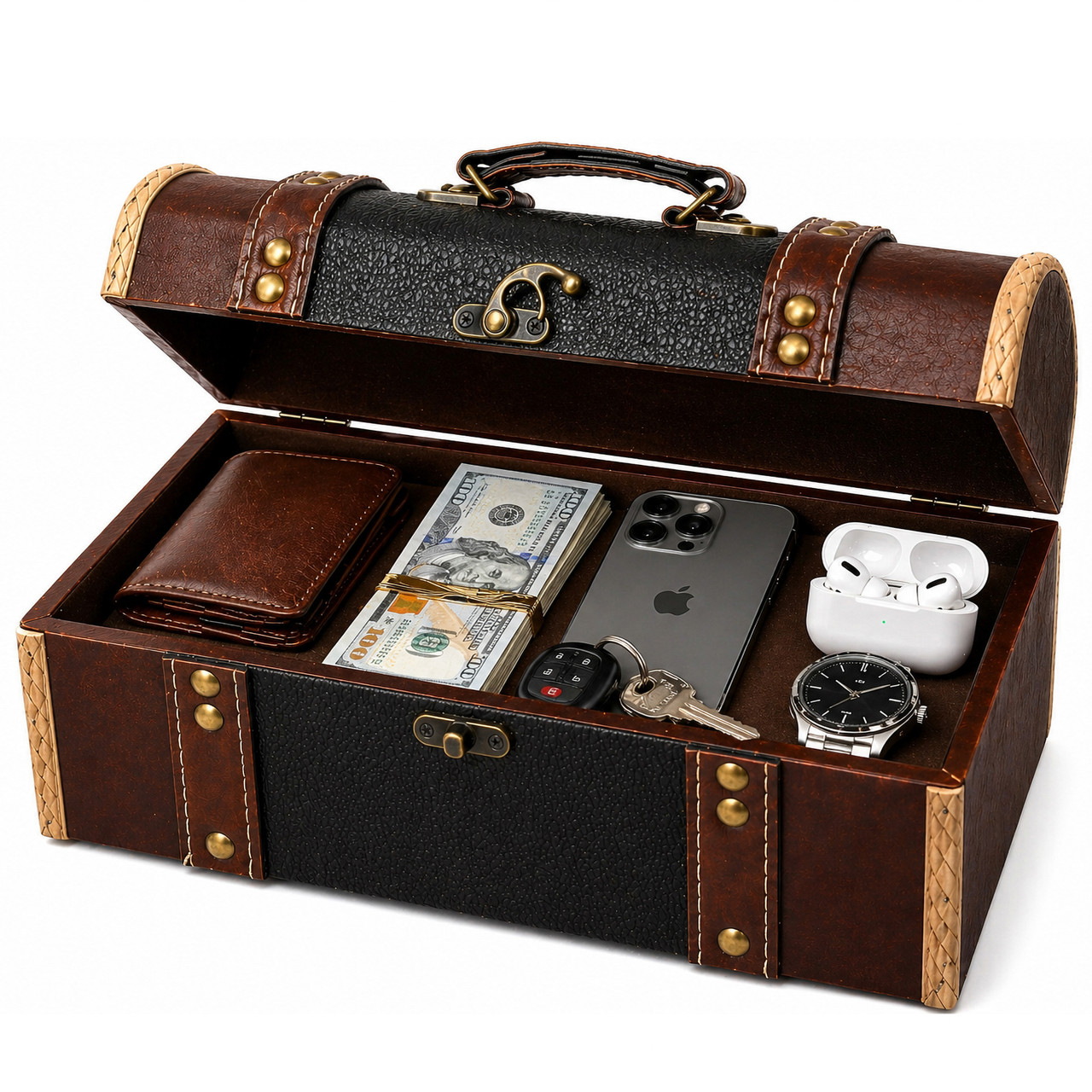 Vintage Inspired Decorative Wooden Treasure Chest and Shoe Box