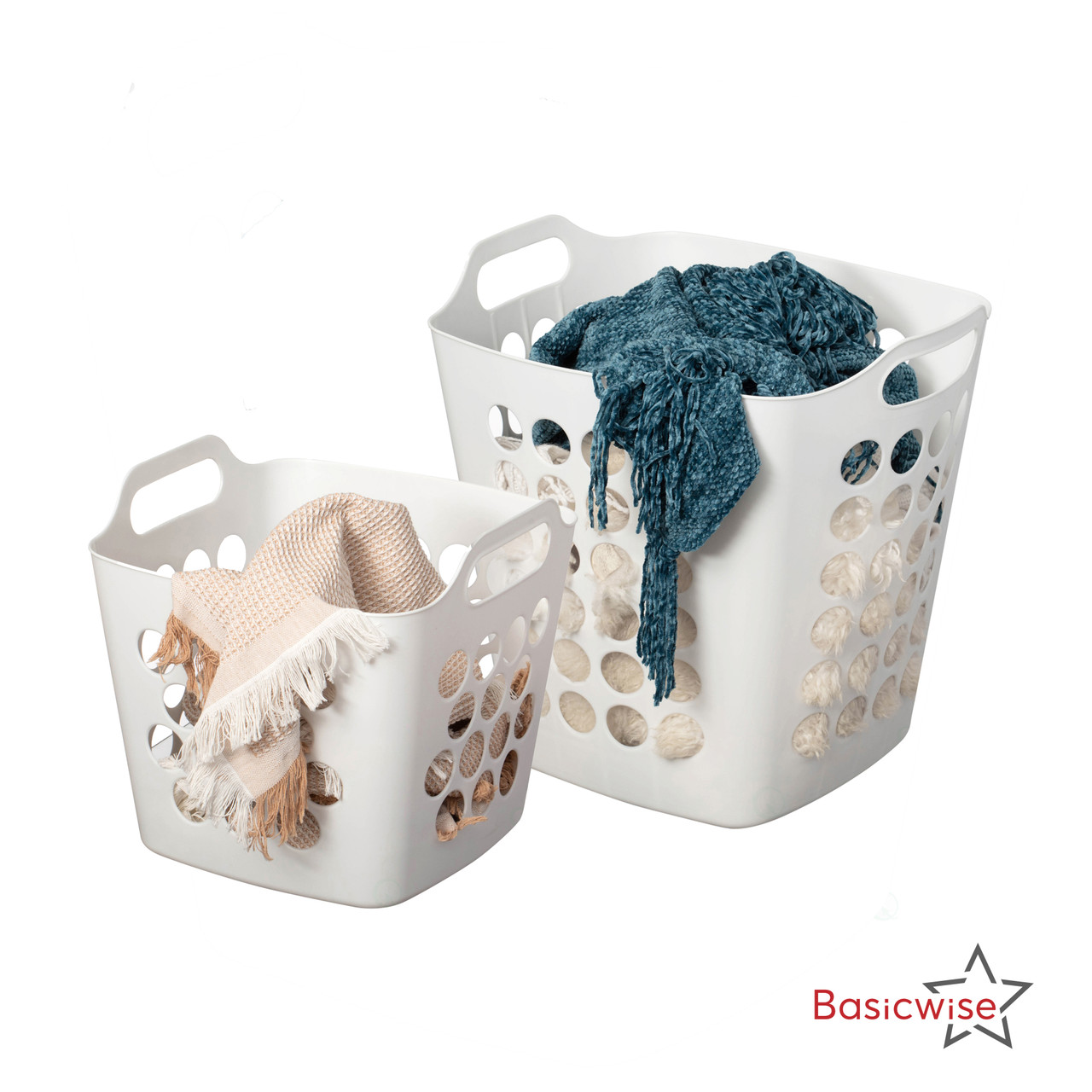 Basicwise Set of 2 Plastic Laundry Baskets with Handles Large Basicwise Set of 2 Plastic Laundry Baskets with Handles Large