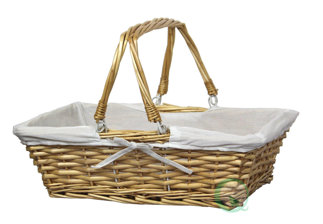 Rectangular Willow Basket with White Fabric Lining