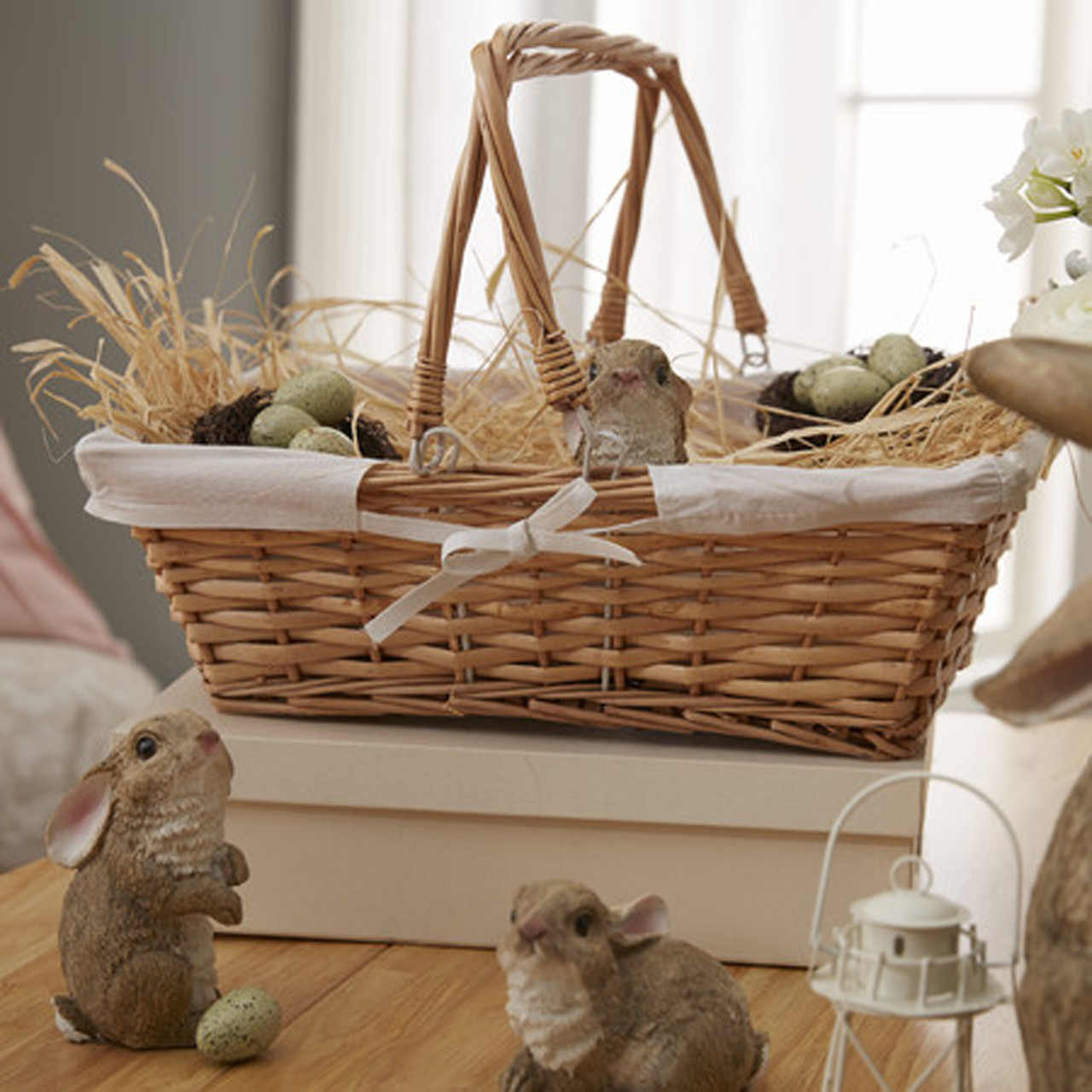 Buy Wholesale QI003062 Rectangular Willow Basket with White Fabric
