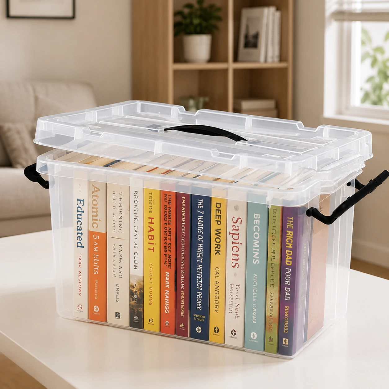 Basicwise 26 QT Plastic Bin Stackable Storage Box for Home Organization
