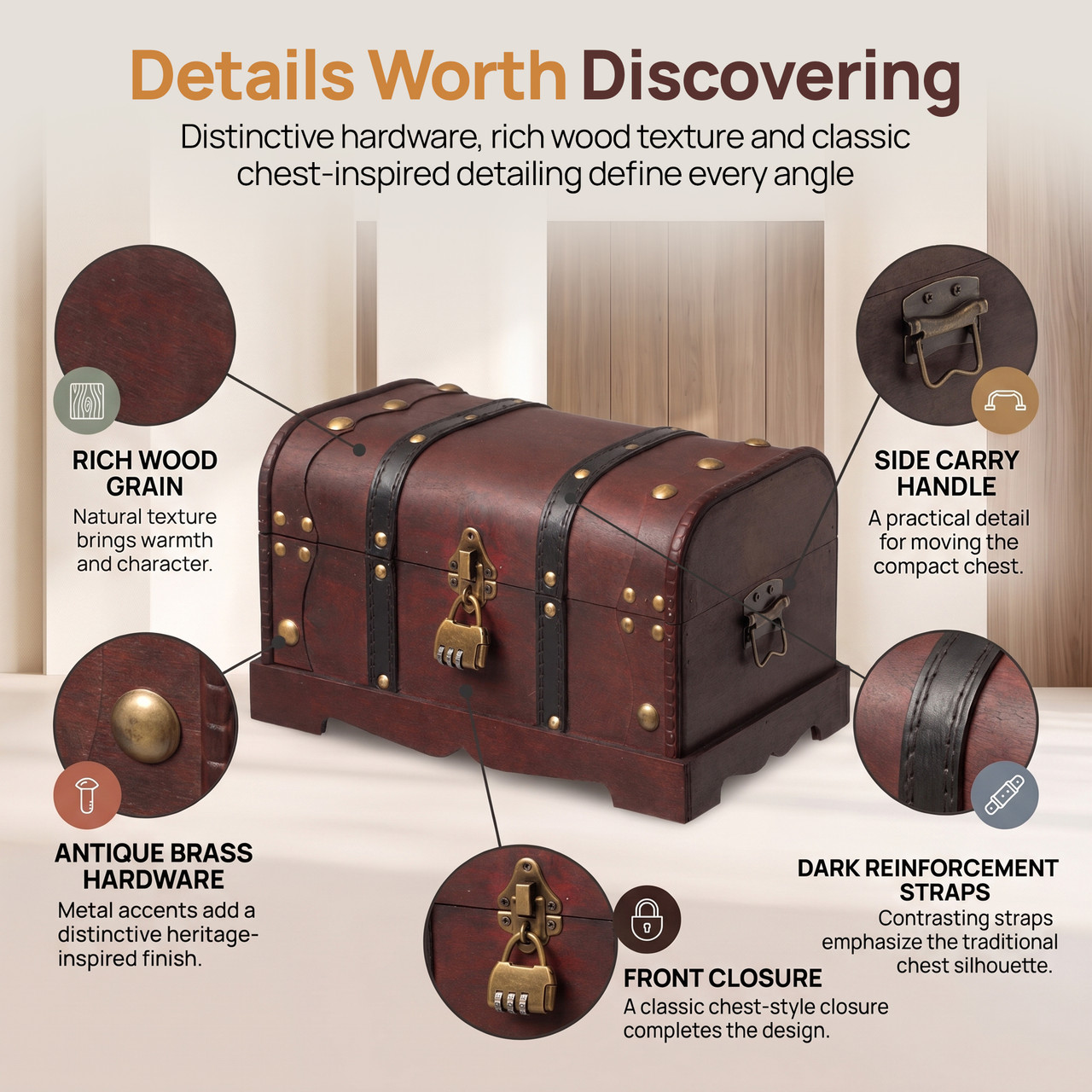Vintiquewise Vintage Wooden Treasure Chest with Lock for Home
