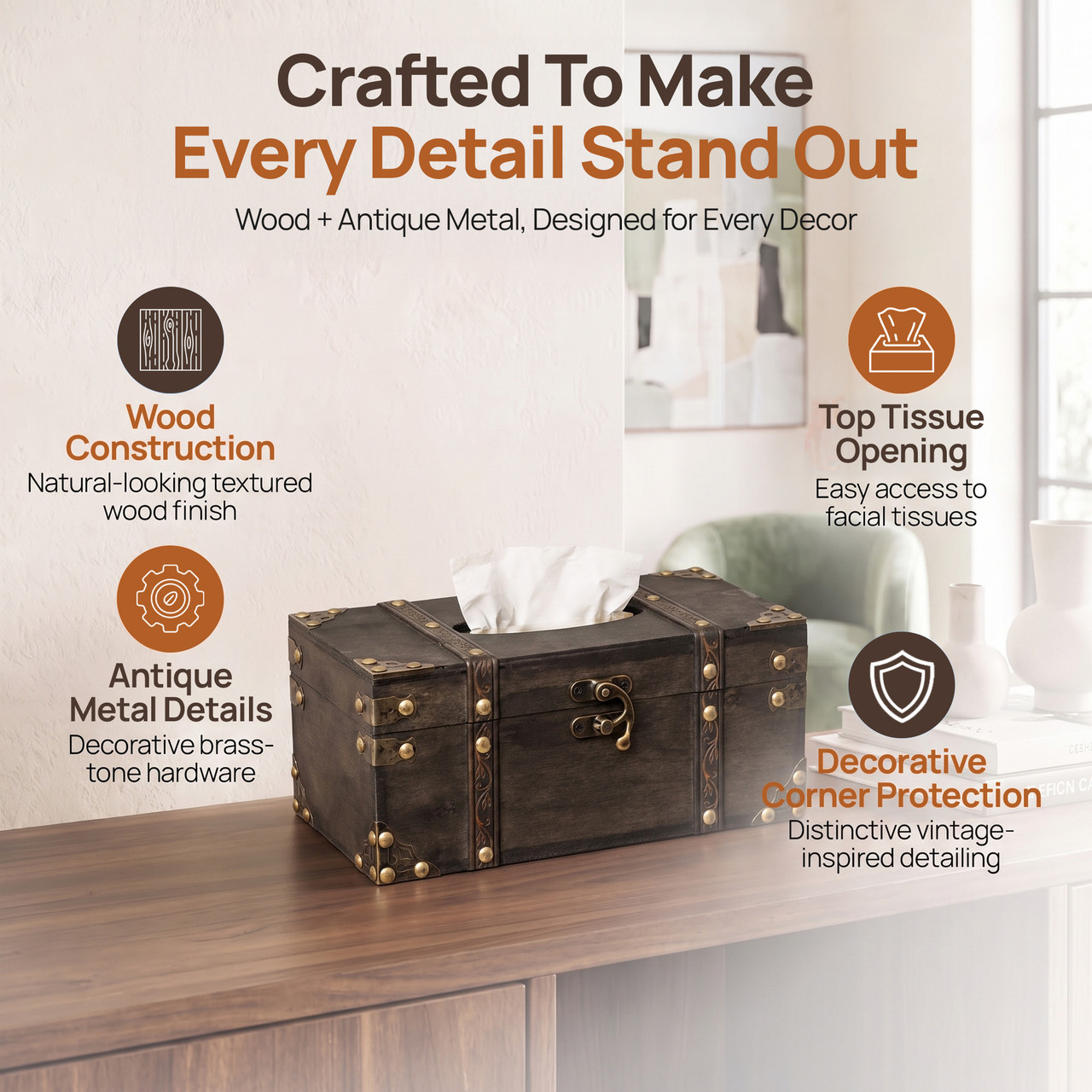 Vintiquewise Vintage Wooden Decorative Tissue Box Cover for Home