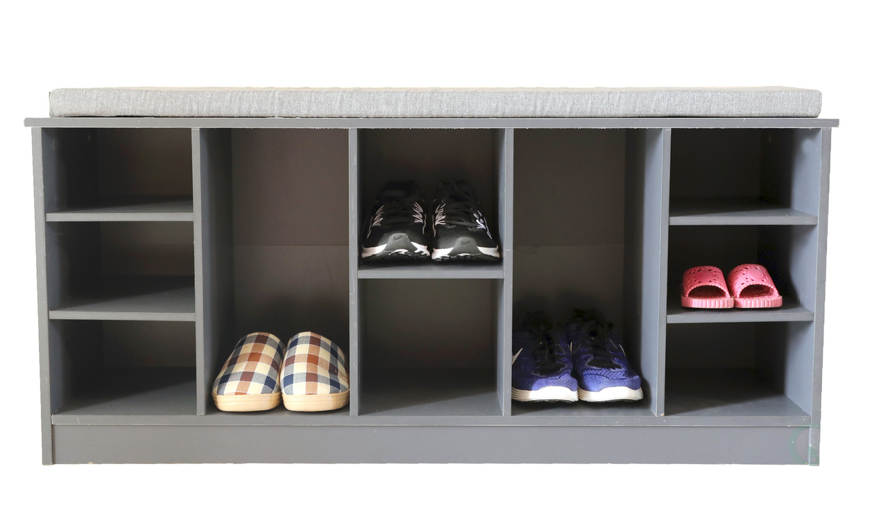 Wooden Shoe Cubicle Storage Entryway Bench With Soft Cushion For