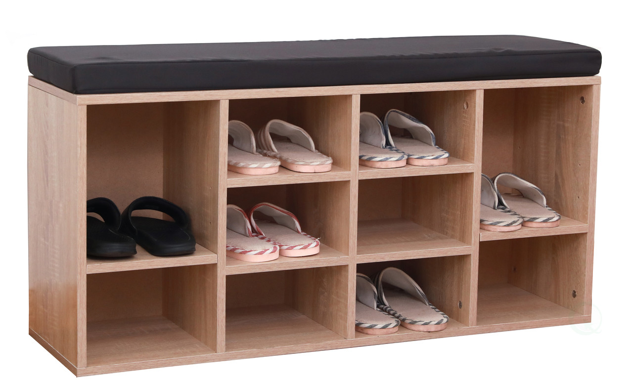 Natural Wooden Shoe Cubicle Storage Entryway Bench With Soft