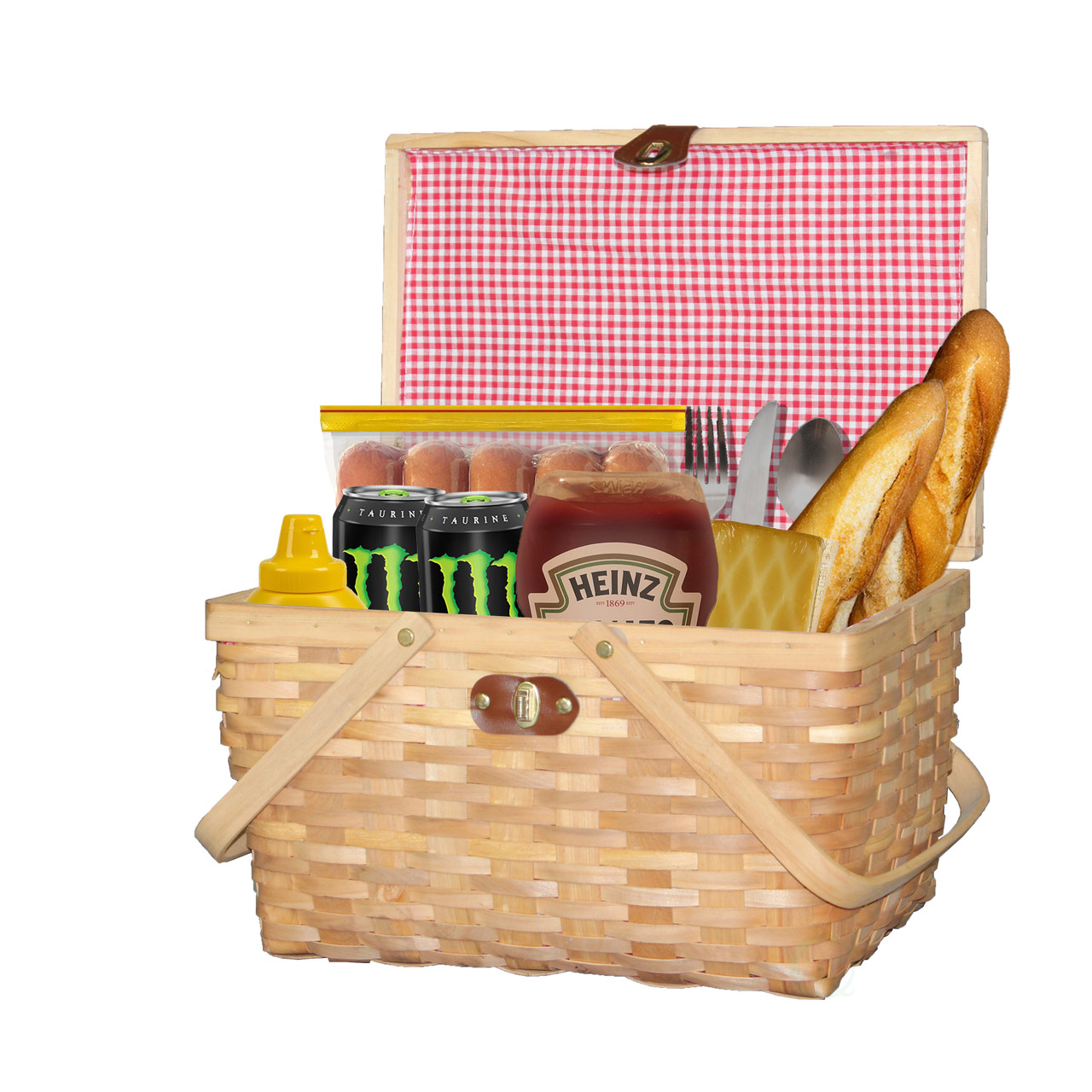 Buy Wholesale QI003624 Gingham Lined Woodchip Picnic Basket With