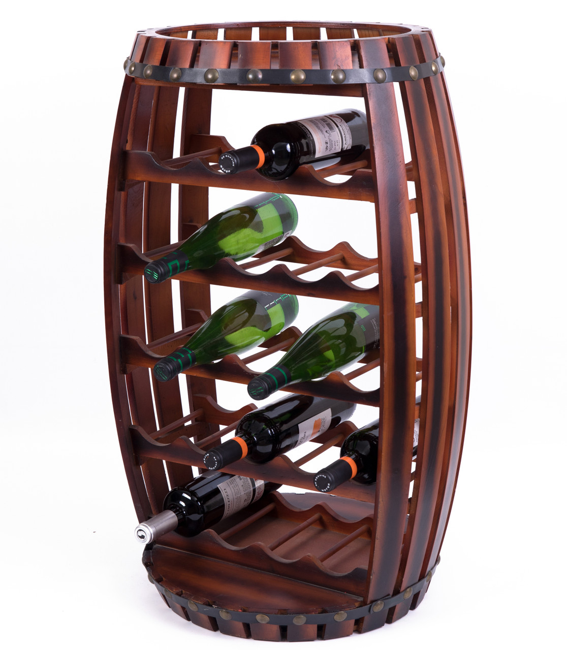 Buy Wholesale QI003604L Rustic Barrel Shaped Wooden Wine Rack for