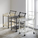 Serving Bar Cart Tea Trolley, 2 Tier Shelves on Rolling Wheels, Mobile Liquor Bar for Wine Beverage Drink Dinner Party, Utility Kitchen Storage Island Coffee Cabinet for Dining Living Room, Wood