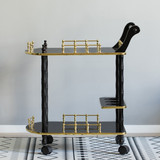 Serving Bar Cart Tea Trolley, 2 Tier Shelves on Rolling Wheels, Mobile Liquor Bar for Wine Beverage Drink Dinner Party, Utility Kitchen Storage Island Coffee Cabinet for Dining Living Room, Wood