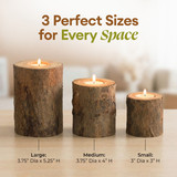 Bark Wooden Pillar Tree Stump Tea Light Rustic Candle Holder - Set of 3