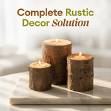 Bark Wooden Pillar Tree Stump Tea Light Rustic Candle Holder - Set of 3