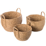 Decorative Round Wicker Woven Rope Storage Blanket Basket with Braided Handles