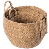 Decorative Round Wicker Woven Rope Storage Blanket Basket with Braided Handles
