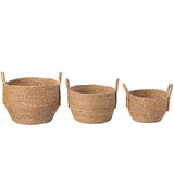 Decorative Round Wicker Woven Rope Storage Blanket Basket with Braided Handles