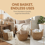 Decorative Round Wicker Woven Rope Storage Blanket Basket with Braided Handles