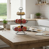 3 Tiers Wire Iron Basket Fruit Bowl, Black