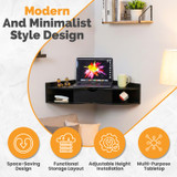 Basicwise Wall Mounted Folding Desk with Drawer & Shelves - Fold Down Table for Small Spaces, Home Office, Bedroom, Laundry - 33x23.5 in, Modern Floating Workspace, Space-Saving Design