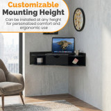 Basicwise Wall Mounted Folding Desk with Drawer & Shelves - Fold Down Table for Small Spaces, Home Office, Bedroom, Laundry - 33x23.5 in, Modern Floating Workspace, Space-Saving Design