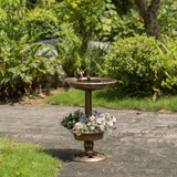 Outdoor Garden Bird Bath and Solar Powered Round Pond Fountain with Planter Bowl, Copper Outdoor Garden Bird Bath and Solar Powered Round Pond Fountain with Planter Bowl, Copper