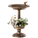 Outdoor Garden Bird Bath and Solar Powered Round Pond Fountain with Planter Bowl, Copper Outdoor Garden Bird Bath and Solar Powered Round Pond Fountain with Planter Bowl, Copper