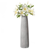 Grey Striped Decorative Round Table Centerpiece Flower Vase Display Modern Home Decor Accent Stylish Elegant Ornamental Accessory Floral Arrangement Holder Living Room Dining Room Kitchen Decoration