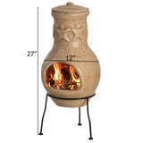 Beige Outdoor Clay Chiminea Outdoor Fireplace Maya Design Charcoal Burning Fire Pit with Sturdy Metal Stand, Barbecue, Cocktail Party, Family Gathering, Cozy Nights Fire Pit