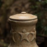 Beige Outdoor Clay Chiminea Outdoor Fireplace Maya Design Charcoal Burning Fire Pit with Sturdy Metal Stand, Barbecue, Cocktail Party, Family Gathering, Cozy Nights Fire Pit