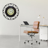 Decorative Vintage Roman Numerical Wall Clock with Black Metal Leaf Design Frame, for Dining, Living Room, or Kitchen