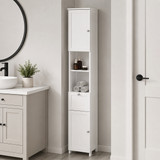 White Tall Standing Bathroom Linen Tower Storage Cabinet for Bathroom and Vanity