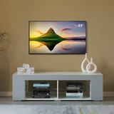 White Entertainment TV Stand with LED Lights and Glass Shelves with UV Frame