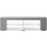 White Entertainment TV Stand with LED Lights and Glass Shelves with UV Frame