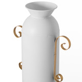 19.25 in Tall Decorative White Metal Floor Vase With 2 Gold Handles - Elegant Handcrafted Chic Vessel for Entryway, Living Room, or Dining Room - Modern Home Decor Accent - Tall Floor Standing Vase