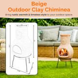 Beige Outdoor Clay Chiminea Outdoor Fireplace Sun Design Charcoal Burning Fire Pit with Sturdy Metal Stand, Barbecue, Cocktail Party, Family Gathering, Cozy Nights Fire Pit