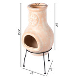 Beige Outdoor Clay Chiminea Outdoor Fireplace Sun Design Charcoal Burning Fire Pit with Sturdy Metal Stand, Barbecue, Cocktail Party, Family Gathering, Cozy Nights Fire Pit