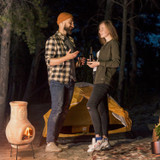 Beige Outdoor Clay Chiminea Outdoor Fireplace Sun Design Charcoal Burning Fire Pit with Sturdy Metal Stand, Barbecue, Cocktail Party, Family Gathering, Cozy Nights Fire Pit