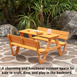 Wooden Kids Picnic Table Bench with Backrest, Outdoor Children's