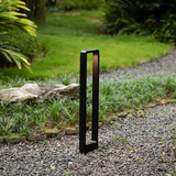 Decorative Driveway Bollard Rectangle LED Garden Light, Large Black Aluminum Pathway Yard Outdoor Light