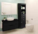Tall Freestanding Storage Organizer Linen Tower, Vanity Closet, Bathroom Cabinet with 2 Open shelves, 3 Drawers, and a Closet