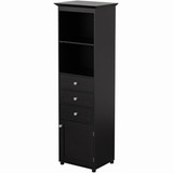 Tall Freestanding Storage Organizer Linen Tower, Vanity Closet, Bathroom Cabinet with 2 Open shelves, 3 Drawers, and a Closet