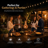 Outdoor Clay Chiminea Fireplace Sun Design Wood Burning Fire Pit with Sturdy Metal Stand, Barbecue, Cocktail Party, Cozy Nights Fire Pit