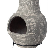 Outdoor Clay Chiminea Fireplace Sun Design Wood Burning Fire Pit with Sturdy Metal Stand, Barbecue, Cocktail Party, Cozy Nights Fire Pit