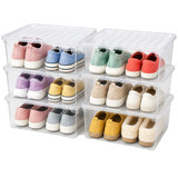 Basicwise Clear Shoe Storage Boxes with Lids - Stackable Plastic Organizer Bin for Closet, Sneaker Storage, Accessories - Shatterproof, Secure-Fit, SIngle, Set of 3, and Set of 6