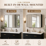 Basicwise 3-Door Aluminum Bathroom Medicine Cabinet, Round Corner Framed Door - Versatile Recessed Medicine Cabinet or Surface Mount, Mirrored Door Cabinet with Adjustable Glass Shelves, Matte Black