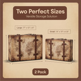 Old World Map Leather Vintage Style Suitcase with Straps-Set of 2
