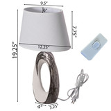 Table Lamps, Decorative Ceramic Table Lamp 19 inch, with Silver and White Oval Stand and White Cotton Lampshade, Unique Lamp for Home Decor Living Room or Bedroom,"