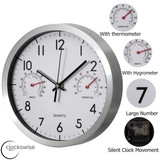Clockswise Non-Ticking Quartz Wall Clock with Thermometer