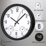 Clockswise Non-Ticking Quartz Wall Clock with Thermometer