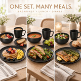Spin Wash Dinnerware Dish Set | Mugs, Salad and Dinner Plates and Bowls Sets, High Quality Dishes with Highly Chip and Crack Resistant, Dishwasher and Microwave Safe